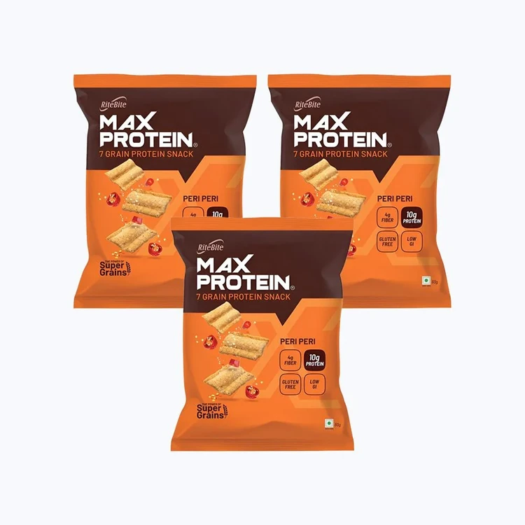 RiteBite Max Protein Peri Peri 10 g Protein Multigrain Chips - Pack of 3
