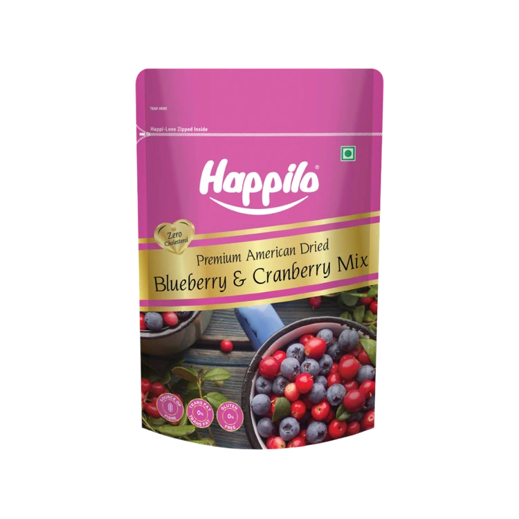 Happilo Premium Whole Duet Blueberry Dried Cranberries (Ona Cranberries)