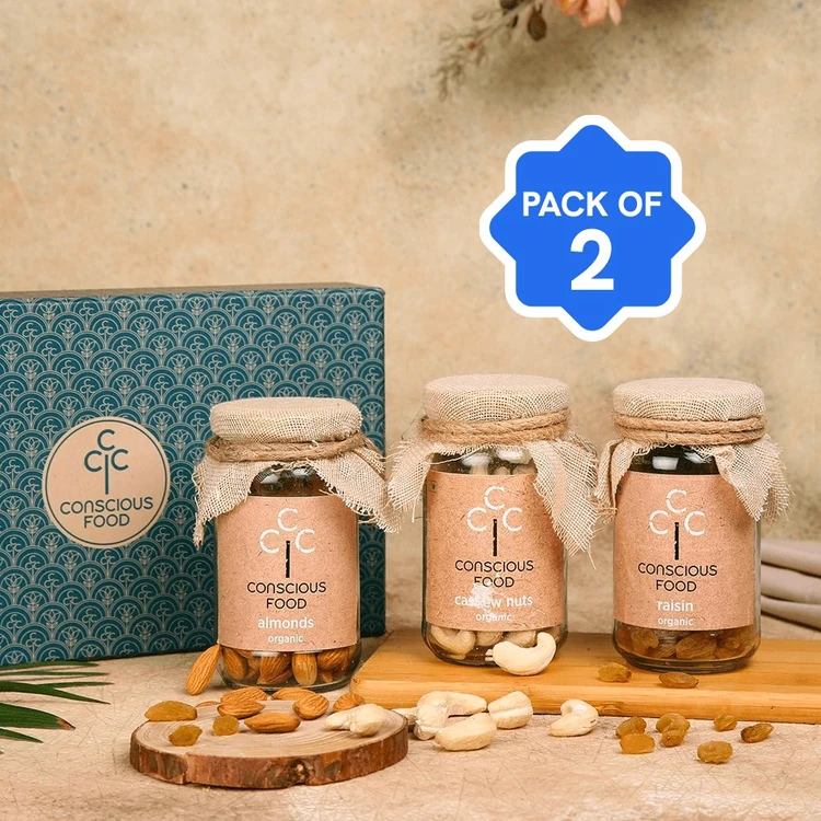 Conscious Food Dry Fruits Gift Pack (Almonds + Cashews + Raisins) 300 g - Pack of 2 (Dry Fruits Udugore Pack)