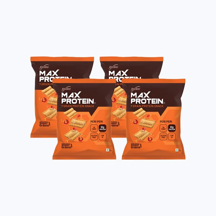 RiteBite Max Protein Peri Peri 10 g Protein Multigrain Chips - Pack of 4