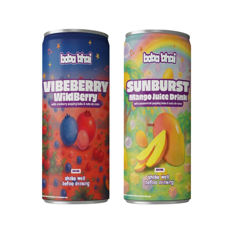 Boba Bhai Sunburst Mango Passion Fruit Drink with Popping Boba & Nata De Coco +  Vibeberry Wild Berry Drink with Popping Boba & Nata De Coco Combo