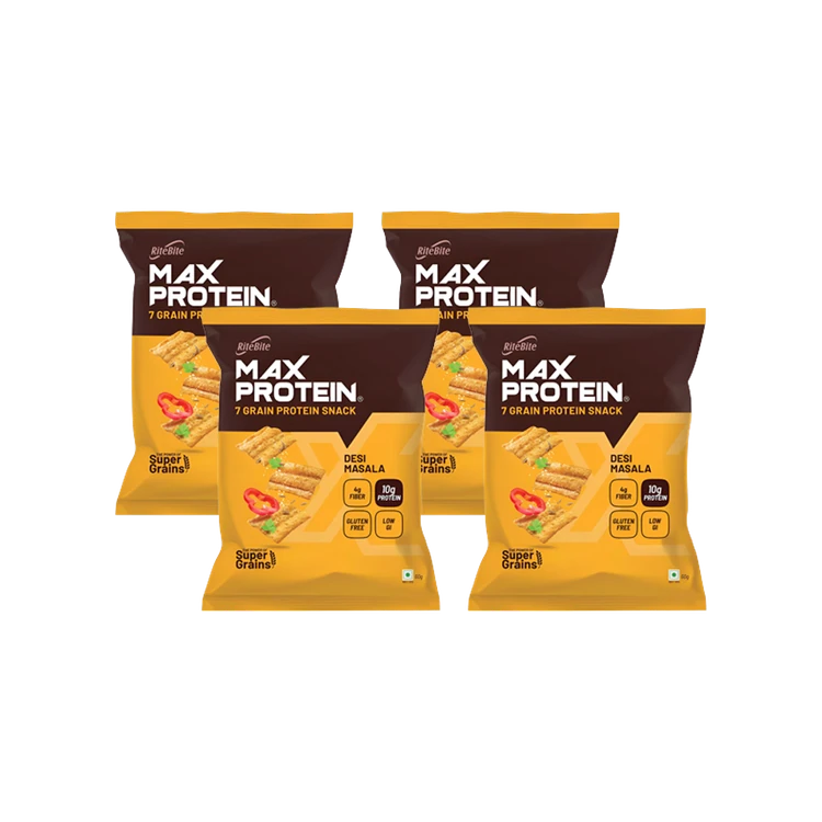 RiteBite Max Protein Desi Masala 10 g Protein Multigrain Chips - Pack of 4