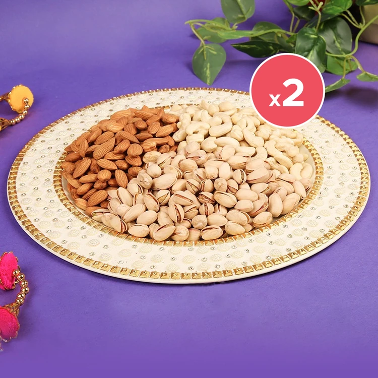 Shakuntlam Dry Fruit Gift Thali in Box - White Pearl - Pack of 2