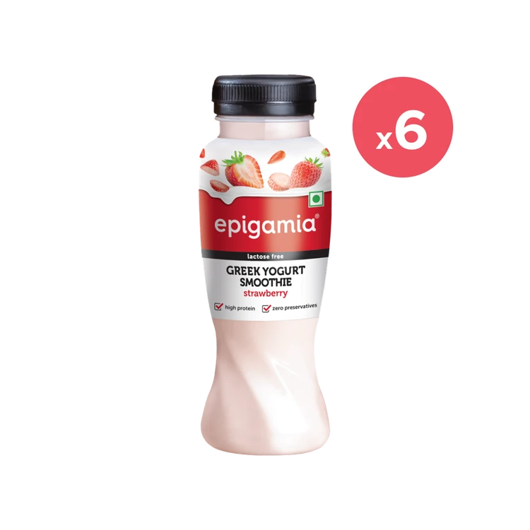 epigamia Strawberry Smoothie Greek Yogurt Drink - Pack of 6