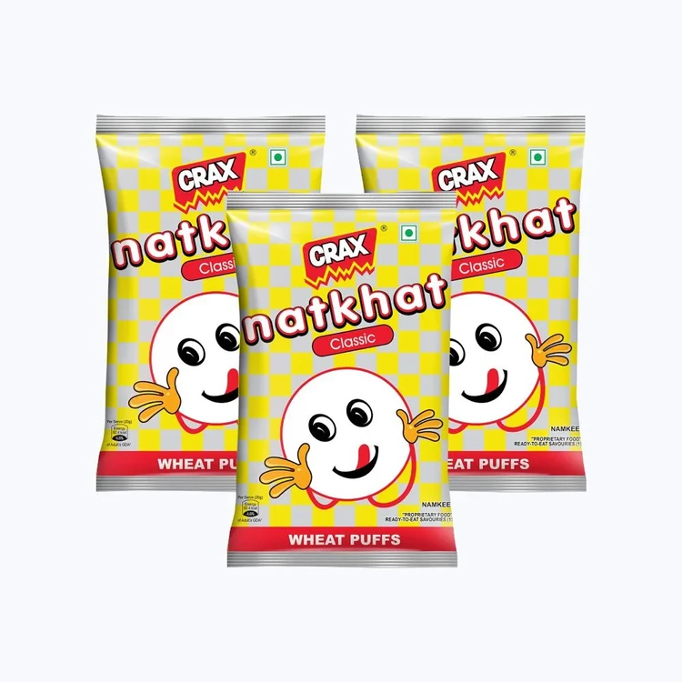 Crax Natkhat Classic Wheat Puffs Snacks - Pack of 3