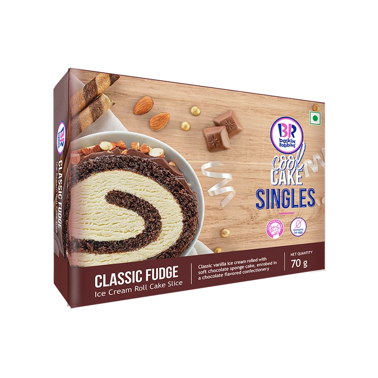 Baskin Robbins Classic Fudge Roll Ice Cream Cake Slice (Eggless)