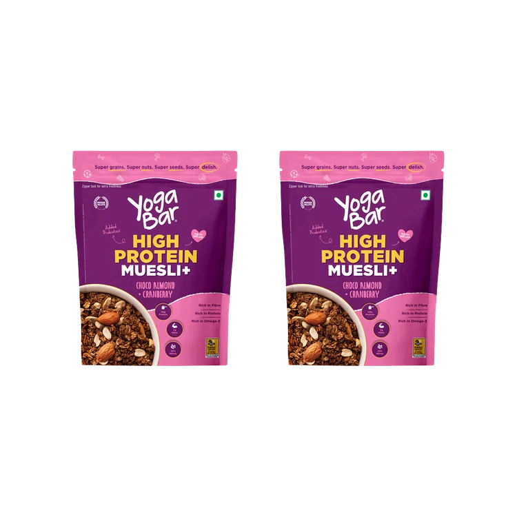 Yoga Bar High Protein Muesli Choco Almond & Cranberry with Probiotics - Pack of 2