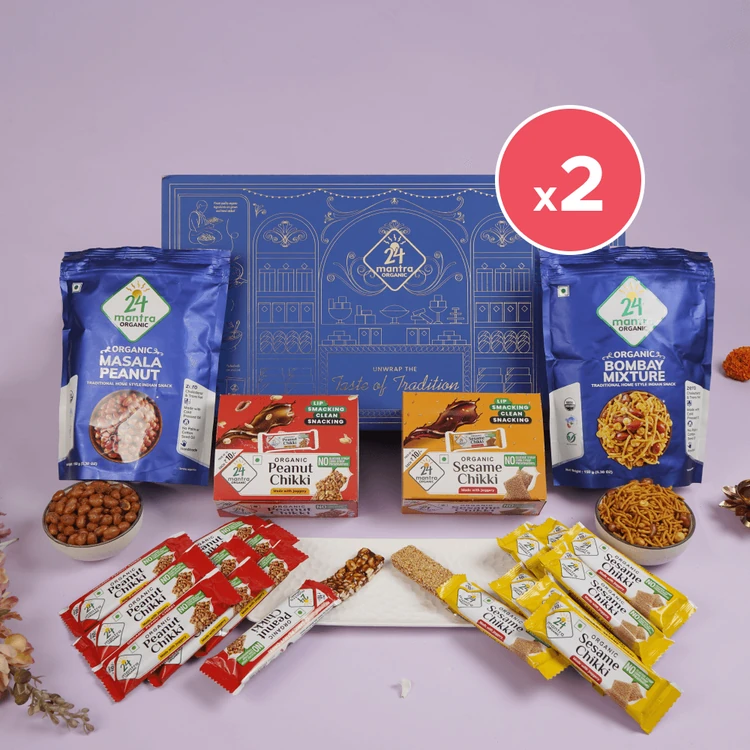 24 Mantra Organic Festive Collections - Snacks & Chikki Dry Fruits Gift Pack - Pack of 2 (Dry Fruits Udugore Pack)