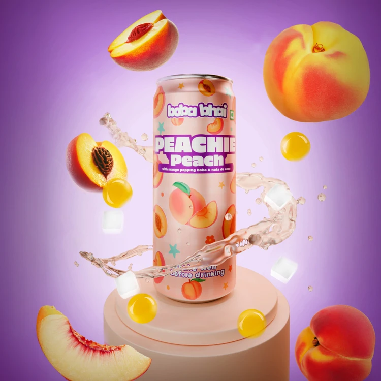 Boba Bhai Peach Fruit Drink with Popping Boba and Nata de Coco
