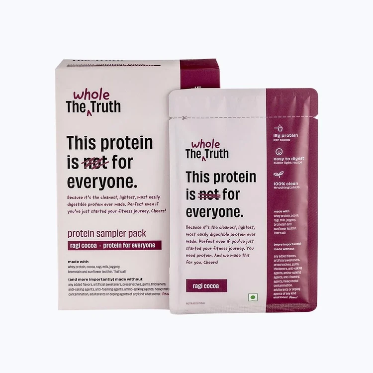 The Whole Truth Whey Protein Sampler Pack - Ragi Cocoa (15 g Protein Per Sachet)