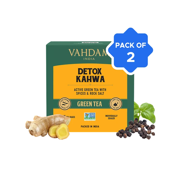 Vahdam Detox Kahwa Green Tea Bags - Pack of 2