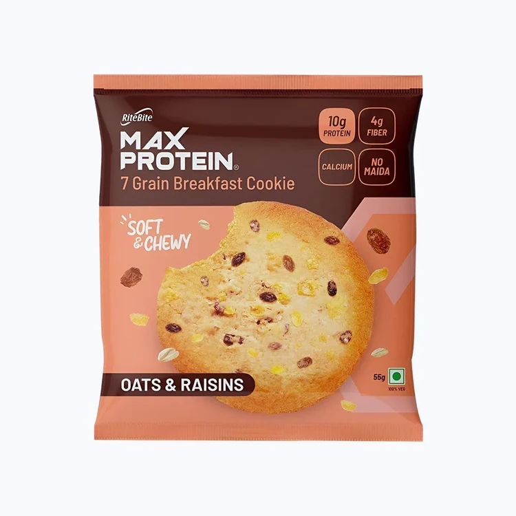 RiteBite Max Protein No Maida 7 Grains Oats & Raisins 10 g Protein Cookies