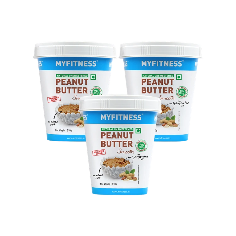 MyFitness All Natural Creamy Peanut Butter Smooth Spread (Unsweetened) - Pack of 3