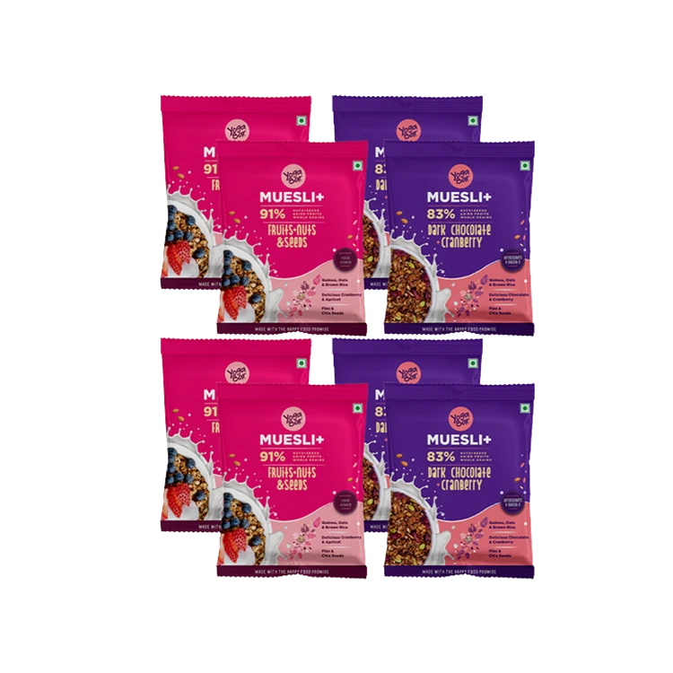 Yoga Bar Dark Chocolate + Cranberry & Fruit + Nuts & Seeds Muesli - Pack of 2
