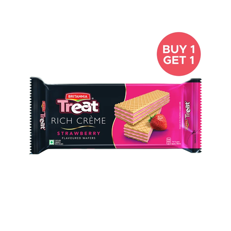 Britannia Treat Strawberry Flavoured Wafers - Buy 1 Get 1 Free