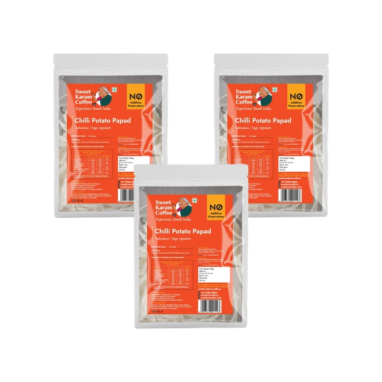 Sweet Karam Coffee Mini Chilli Potato Papad - Pack of 3
