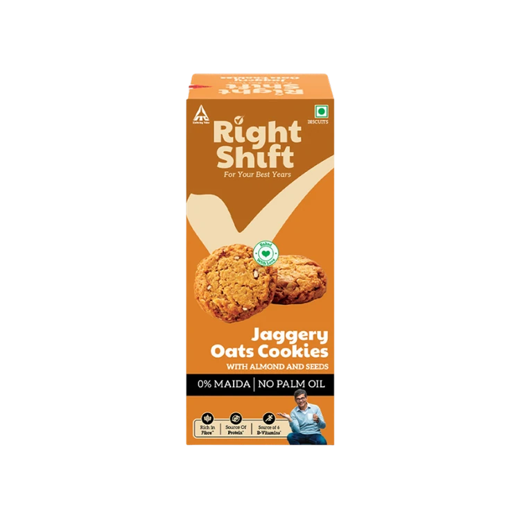 Right Shift Jaggery Oats 0% Maida Cookies | 0% Refined Sugar