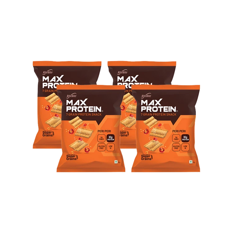 RiteBite Max Protein Peri Peri 10 g Protein Multigrain Chips - Pack of 4