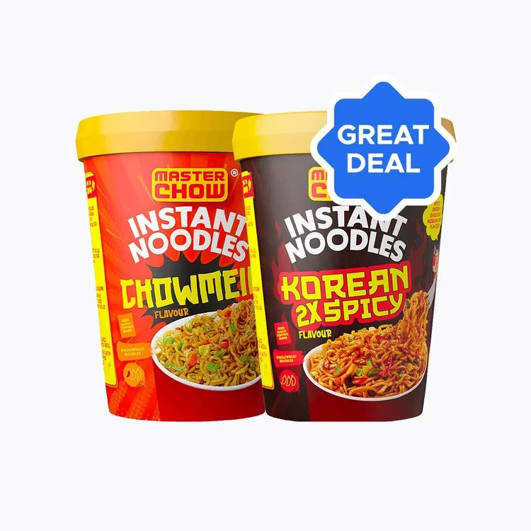 MasterChow Instant Cup Noodles (Chowmein Flavour) + Instant Cup Noodles (Korean 2X Spicy Flavour) Combo
