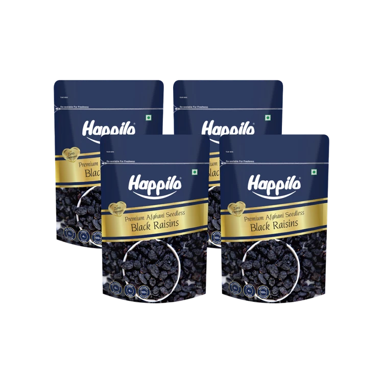 Happilo Premium Afghani Seedless Black Raisins - Pack of 4 (Kappu Drakshi Dried)