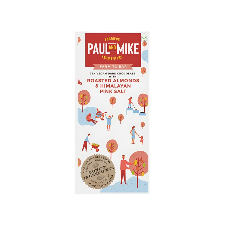 Paul and Mike (Roasted Almonds & Himalayan Pink Salt) 72% Dark Chocolate