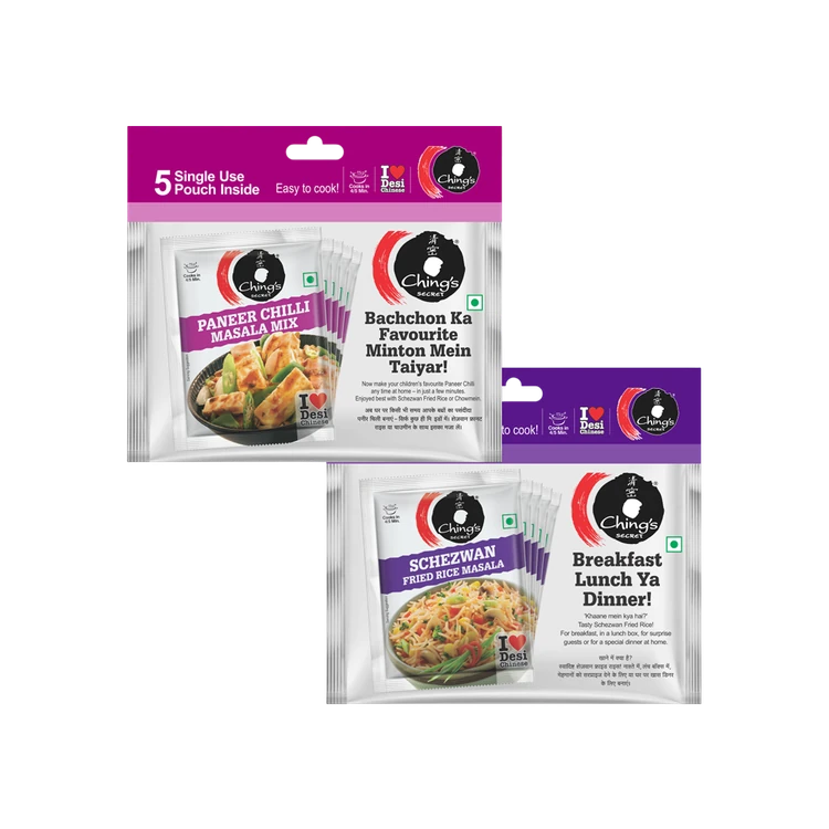 Ching's Secret Schezwan Fried Rice Masala Instant Mix - 5 Single Use Pouches +  Paneer Chilli Masala Instant Mix - 5 Single Use Pouches Combo