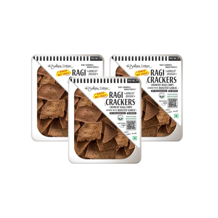 The Baker's Dozen High Protein Ragi Crackers Chips - Pack of 3