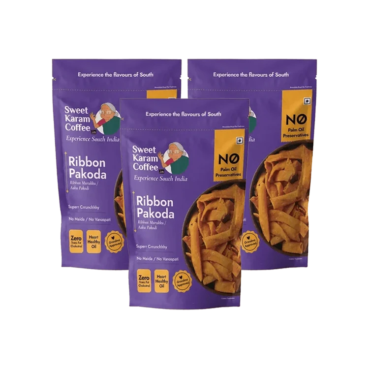 Sweet Karam Coffee Ribbon Pakoda / Murukku Namkeen, - No Palm Oil - Pack of 3