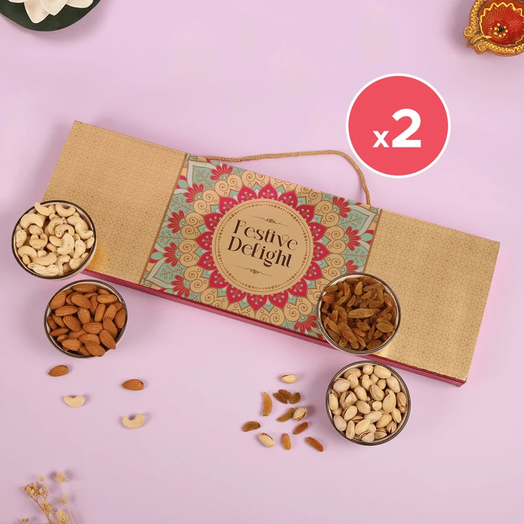 Festive Delight (Cashew + Raisins + Almond + Salted Pistachio) Dry Fruits Gift Pack - Pack of 2 (Dry Fruits Udugore Pack)