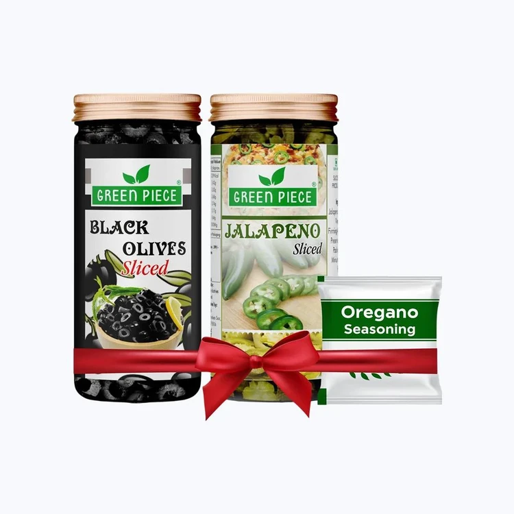 GREEN PIECE Sliced Jalapeno & Black Olives with Oregano Seasoning