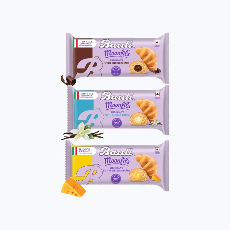 Bauli Moonfils Chocolate Crème Croissant - Egg +  Moonfils Sweet Cheese Crème Croissant +  Moonfils Vanilla Crème Croissant Combo