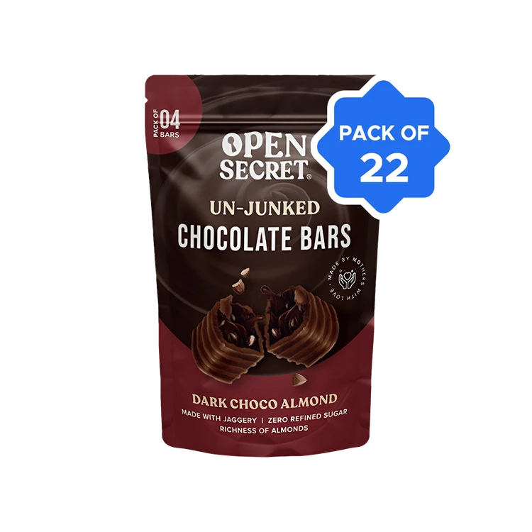 Open Secret Dark Choco Almond Filled Bar Chocolate Pack Zero Refined Sugar - Pack of 22