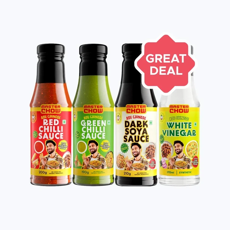 MasterChow Green Chilli Sauce +  Dark Soya Sauce +  Red Chilli Sauce +  White Vinegar Combo