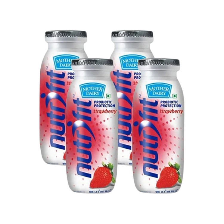 Mother Dairy Nutri Fit Probiotic Drink Strawberry Lassi - Pack of 4