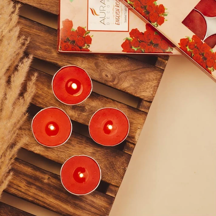 Scented Tea Light Candles (English Rose, Red) by Auradecor