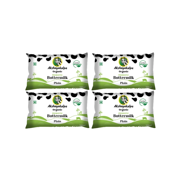 Akshayakalpa Organic Unsalted Buttermilk - Pack of 4