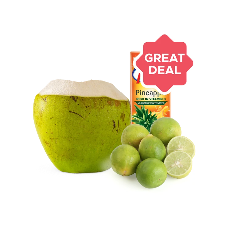 Real Fruit Power Pineapple Juice + Tender Coconut (Small) + Lemon Combo