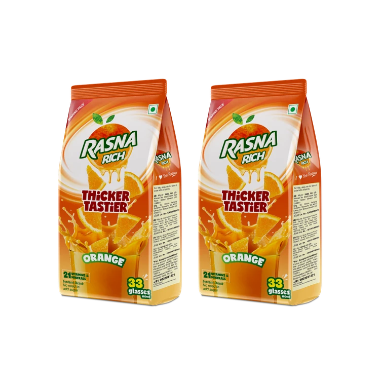 Rasna Fruit Plus Florida Orange Drink Mix - Pack of 2