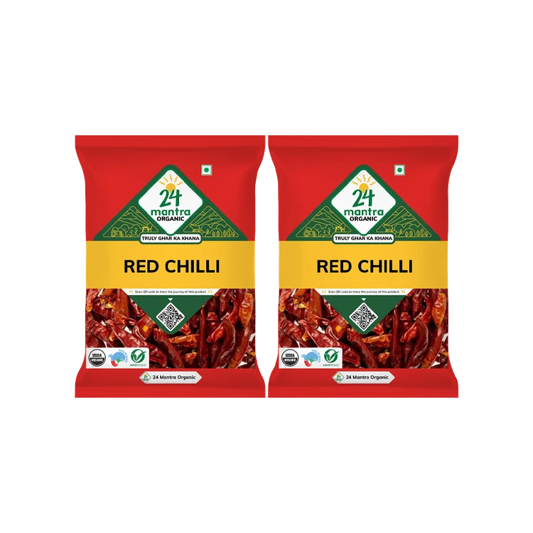 24 Mantra Organic Red Chilli Whole / Khaadi Mirch - Pack of 2