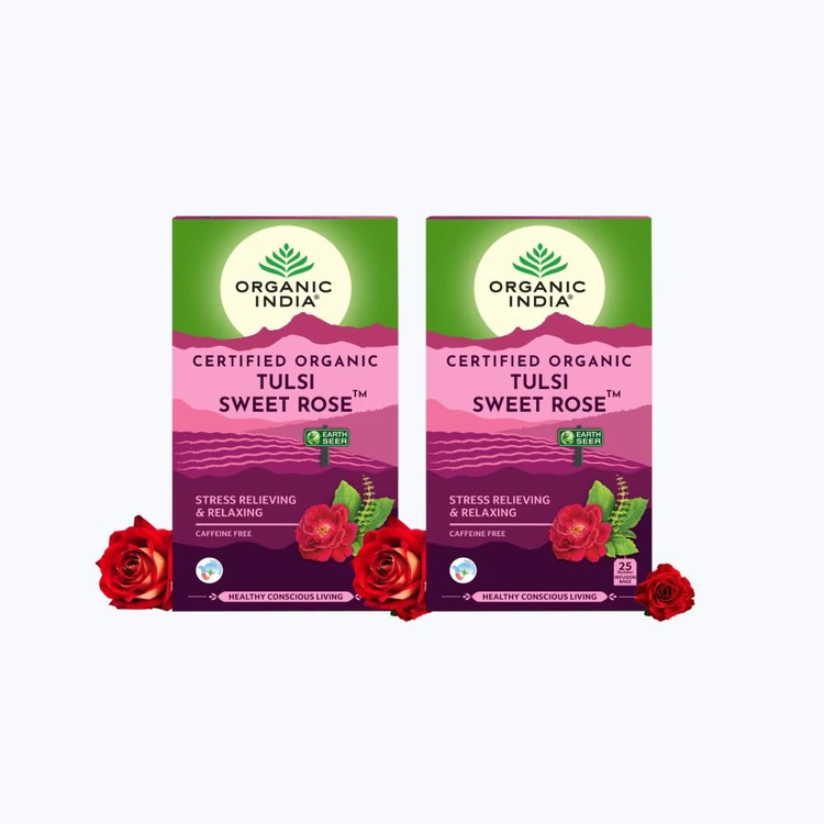 Organic India Tulsi Sweet Rose Green Tea Bags - Pack of 2
