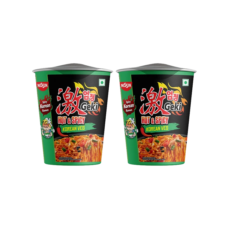 Nissin Geki Hot & Spicy Korean Veg Cup Noodles - Pack of 2