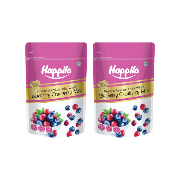 Happilo Premium Whole Duet Blueberry Dried Cranberries - Pack of 2 (Ona Cranberries)