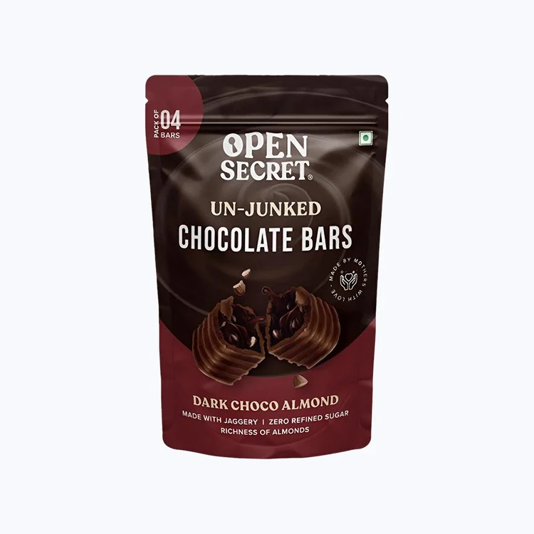 Open Secret Dark Choco Almond Filled Bar Chocolate Pack Zero Refined Sugar