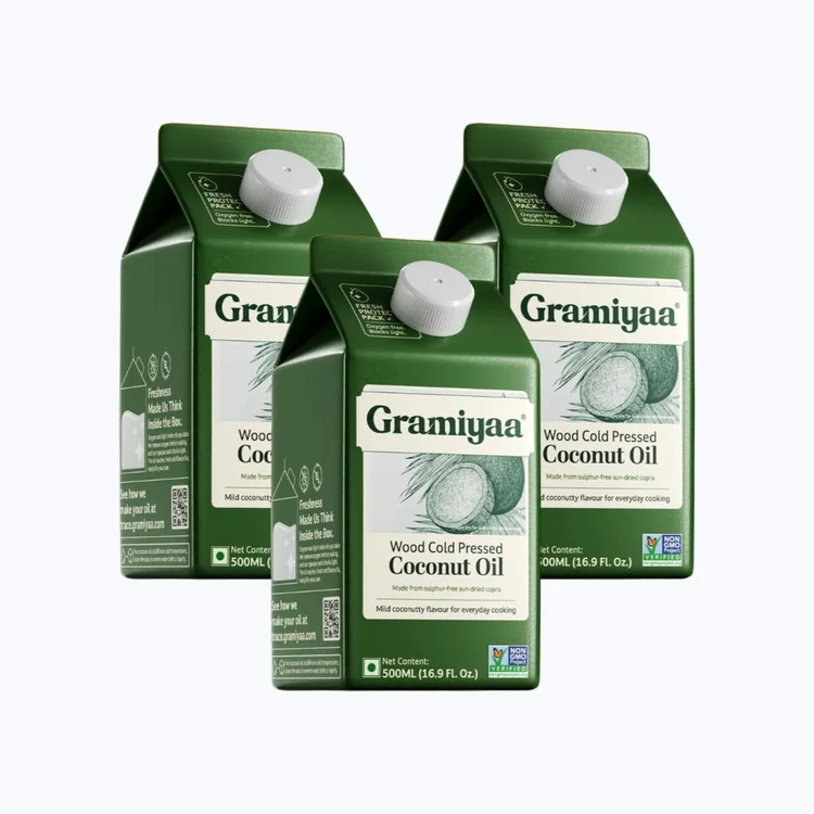 Gramiyaa Wood Cold Pressed Coconut Oil - Pack of 3 (Thengina Enne)