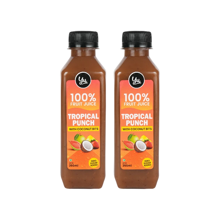Yu Tropical Punch 100% Mixed Fruit Juice With Coconut Bits - Pack of 2