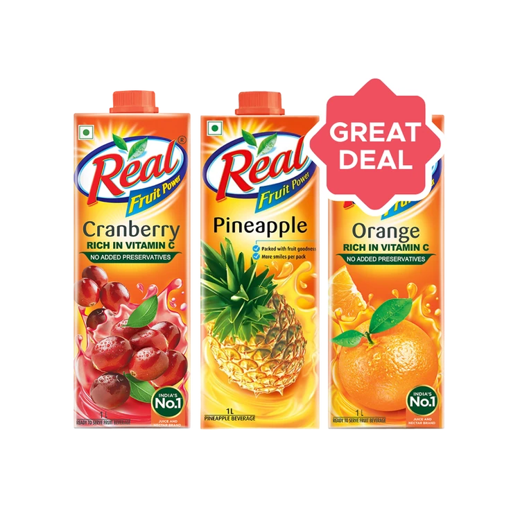 Real Fruit Power Cranberry Juice + Fruit Power Pineapple Juice + Fruit Power Orange Juice Combo