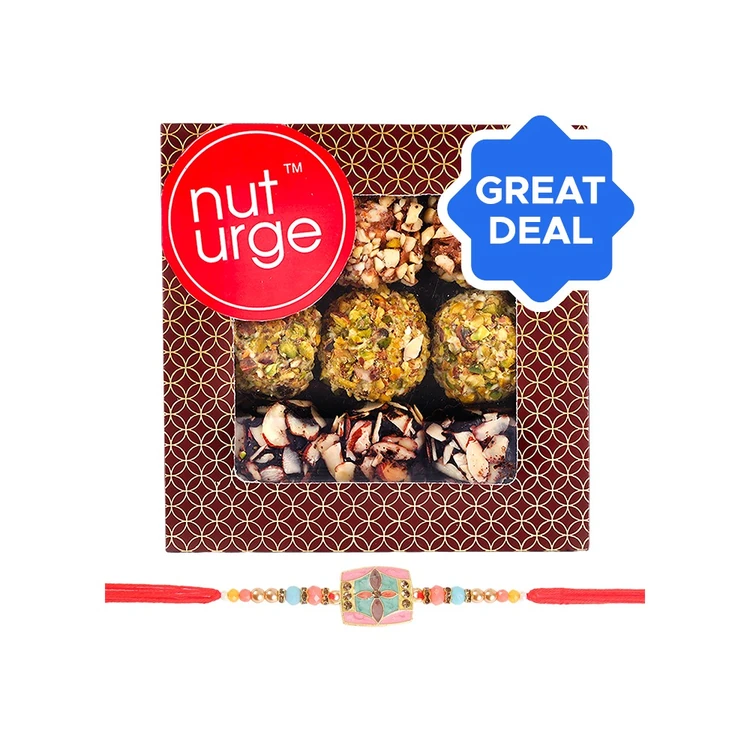 Enamelled Pearl Rakhi (Multicolour) by Shree Rakhi + Nuturge Assorted Truffles Box with Nuts & Chocolate Combo