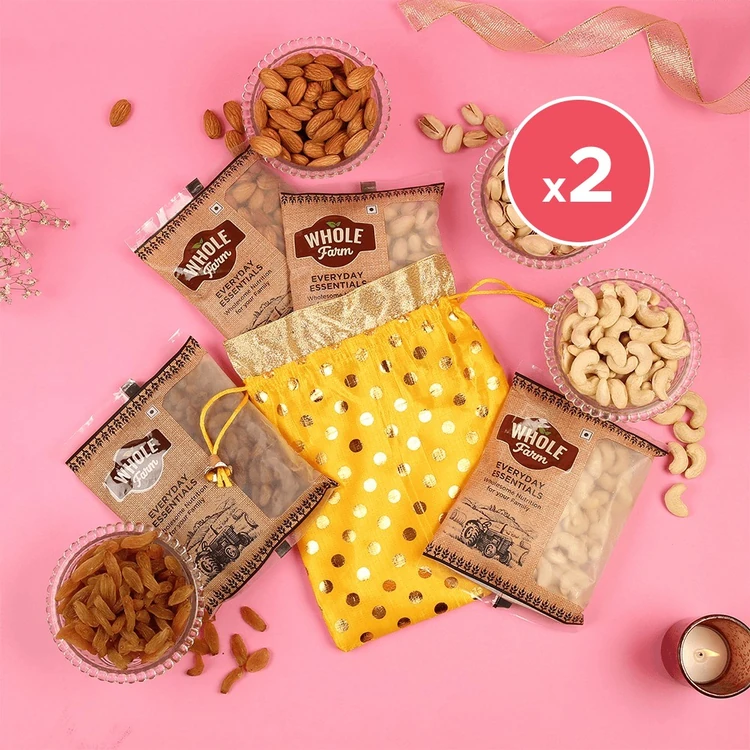 Whole Farm Assorted Dry Fruits Gift Pack - Pack of 2 (Ona Kaayi Potli)
