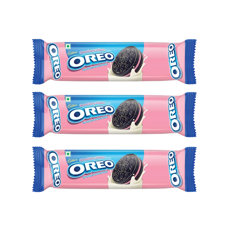 Cadbury Oreo Strawberry Flavour Sandwich Cream Biscuits - Pack of 3