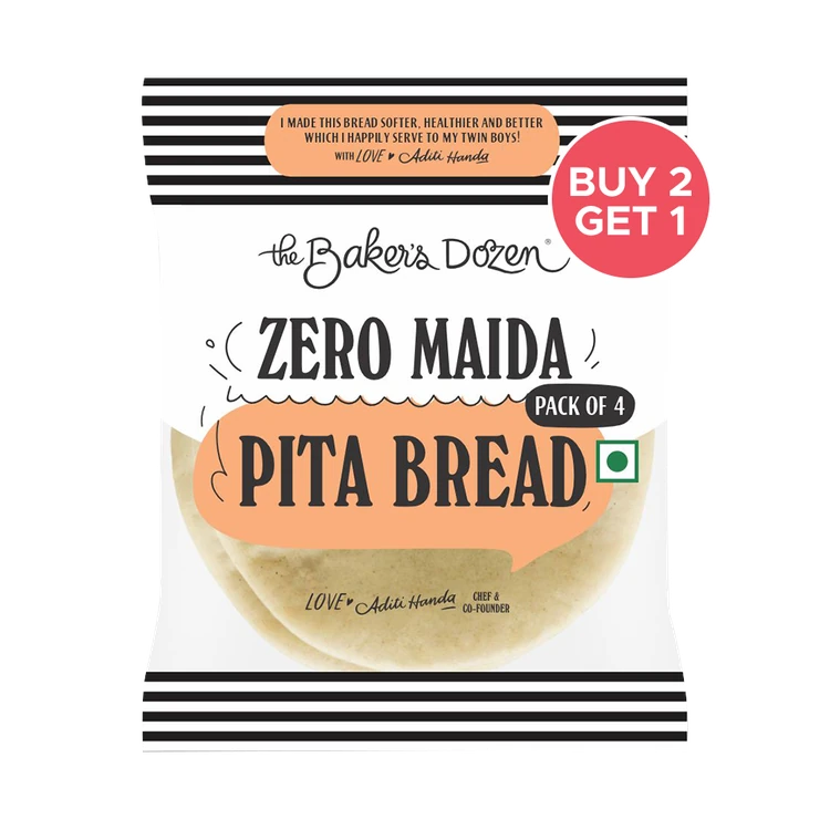 The Baker's Dozen Zero Maida Pita Bread, Whole Wheat - Buy 2 Get 1 Free